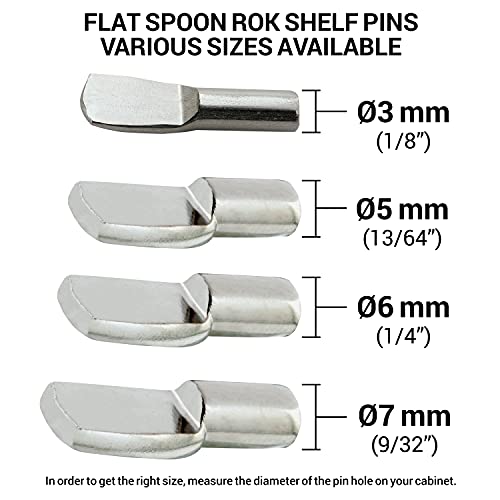25 Pack Rok Heavy Duty 3/16 Inch (5mm) Nickel Plated Shelf Pins, Spoon Shape Support Pegs