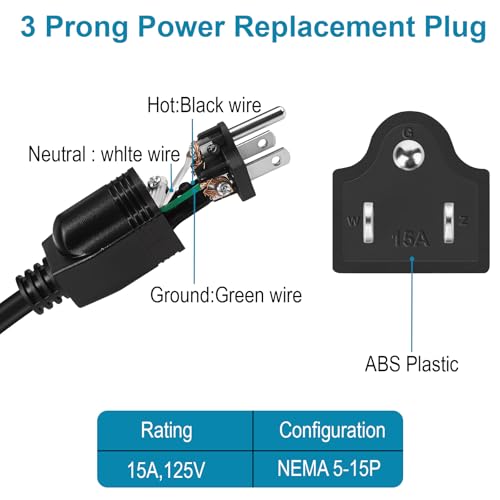 Herfair 3 Pack Electrical Replacement Male Plugs 2 Pole 3 Wire Extension Cord Ends