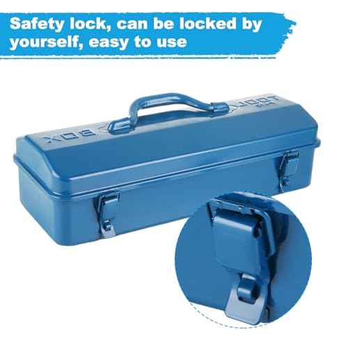 2 PCS Small Metal Tool Box 16 Inch Hip Roof Style Portable Locking Toolbox With Metal Latch Closure & Handle Blue Tool Storage Box