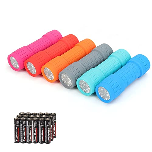 EverBrite 6-Pack Mini 9-LED Flashlights with Batteries - Assorted Colors, Compact & Durable
