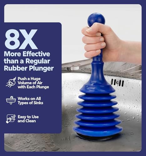 Luigi's Blue Small Sink & Bathtub Plunger - Powerful Drain Clog Remover