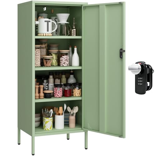 Green Metal Locker Cabinet with Lock, 4-Tier Storage, 49.2"H