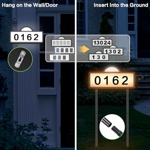 Outdoor Solar House Number Sign with LED Illumination - Waterproof Yard Address Display