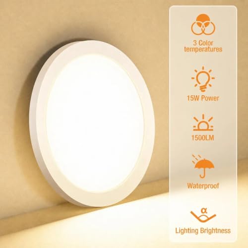 Slochi 7.5-Inch White Flush Mount LED Ceiling Light 3 Color Temps 1 Pack