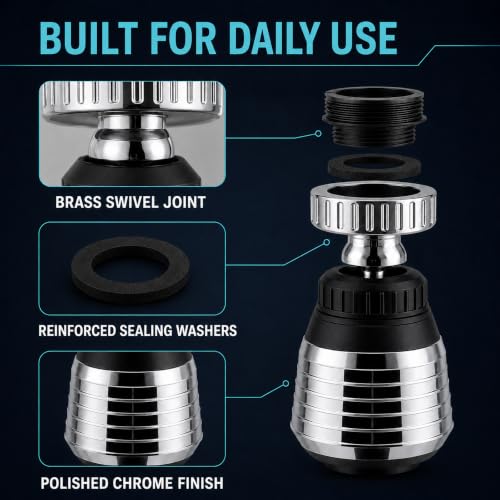 Water-Saving 360° Swivel Faucet Aerator for Kitchen Sink - Dual Spray Nozzle Adapter