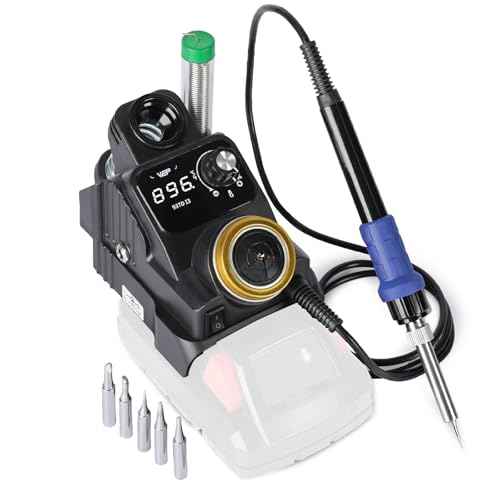 WEP 937D-I 3 Cordless Soldering Iron Kit Compatible with Milwaukee 20V/18V Battery, with Integrated Iron Holder, Digital Display, 6 Soldering Tips, Adjustable Temperature, Auto Sleep & Shutdown