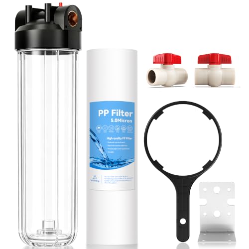 Whole House Water Filter Housing with 1 PP Filter, 20"x4.5", 1" NPT