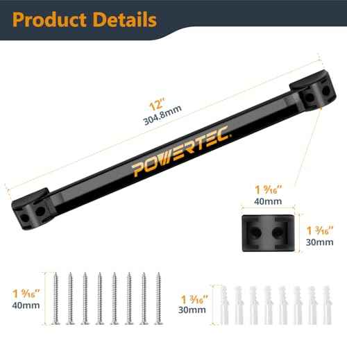 POWERTEC Magnetic Tool Holder Strip 12" 8PK, Metal Magnet Tool Bar Organizers for Garage, Workshop & Kitchen w/Mounting Screws, Space Saving Shop Organization Accessories (71965-P2)