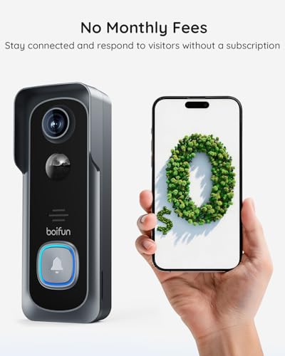 BOIFUN Wireless Video Doorbell Camera 2K HD Black - No Subscription Required