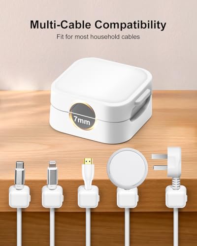White Magnetic Cable Clips 8-Pack - Cord Organizer for Office & Desk