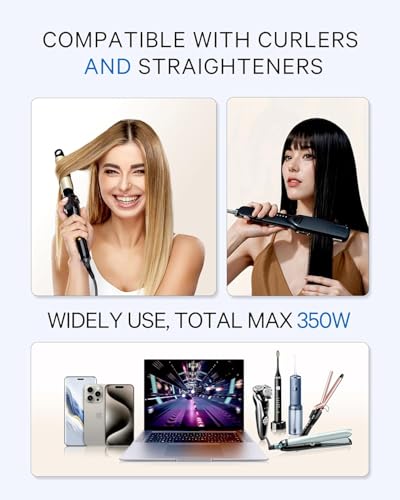 DOACE White US to Europe Voltage Converter for Hair Straightener & Curlers - Travel 350W