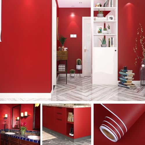 AbaBoorty 80''x15.8'' Peel and Stick Dark Red Adhesive Wall Paper Decorative Solid Color Wallpaper for Kitchen Thick Dark Contact Paper Self Adhesive Textured Red Wallpaper Decorative Vinyl Roll