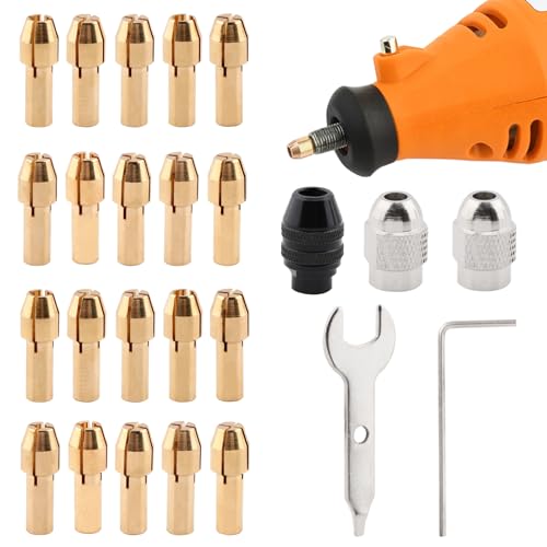 24pcs Drill Chuck Collet Set for Collet with Drills,Buffing Wheels and Other Lightweight Tool Accessories ? 1/32"(0.8mm) To 1/8"(3.2mm) Shank Size Replacement Kit (Set 1)