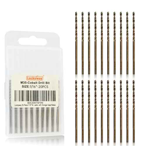 Luckyway 1/16" Cobalt Drill Bit (20 Pcs), Jobber Length Twist Drill Bit Set for Hard Metal, Stainless Steel, Cast Iron, Wood and Plastic, with Storage Case