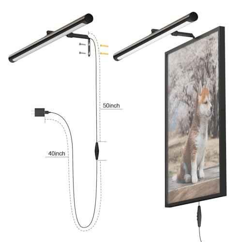 9W Picture Light Plug in, 24" Adjustable LED Art Light with Remote Control, Dimmable Wall Light for Picture Display Dartboard Art Work (Black)