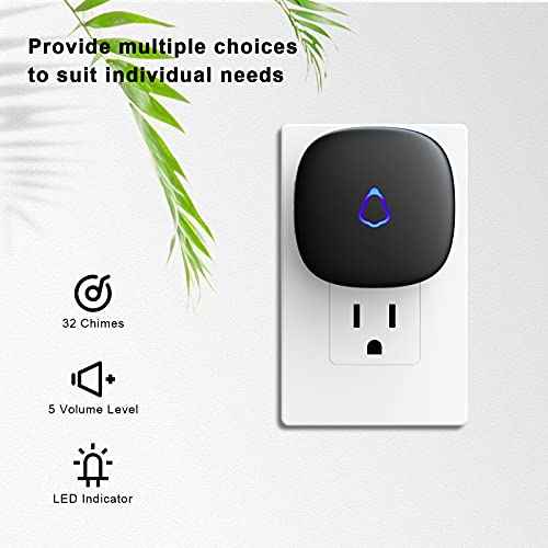 SECRUI Wireless Doorbell, Easy installation, Waterproof, Adjustable Volume, 58 Chimes, Colorful LED, 1000Ft Range, M520+F55, Black