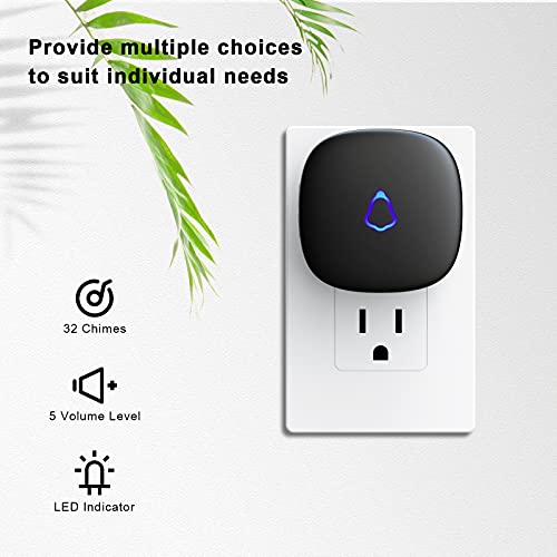 SECRUI Wireless Doorbell Kit with 1 Button & 1 Receiver, Waterproof, 1000Ft Range, Colorful LED, Adjustable Volume, Easy Install, Black