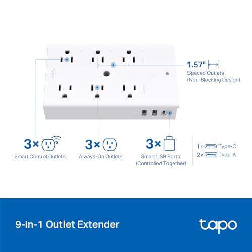 Tapo P306 Smart Wi-Fi Outlet Extender with HomeKit Compatibility, 3 Smart Outlets & USB Ports