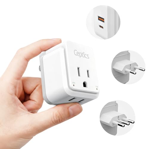 Ceptics Paper White Italy Travel Plug Adapter Set USB-C 20W PD-QC 18W for Europe & Chile