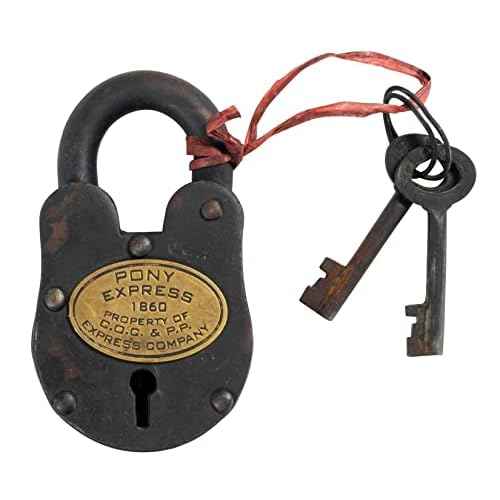 Artisan Owl Vintage Cast Iron Pony Express Padlock with 2 Working Keys ? Authentic Antique-Style Lock Functional Heavy-Duty Security Padlock