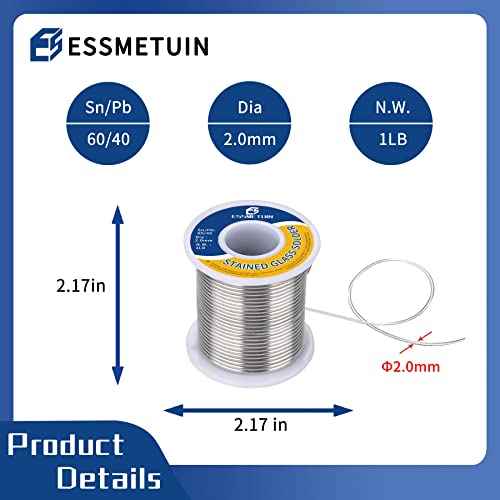 Tin Lead Solder Wire(Sn60/Pb40) for Stained Glass/Crafts/Jewelry 183¡É Melting Point 2.0MM(0.08in) No Flux Solid Welding Solder (2LB)