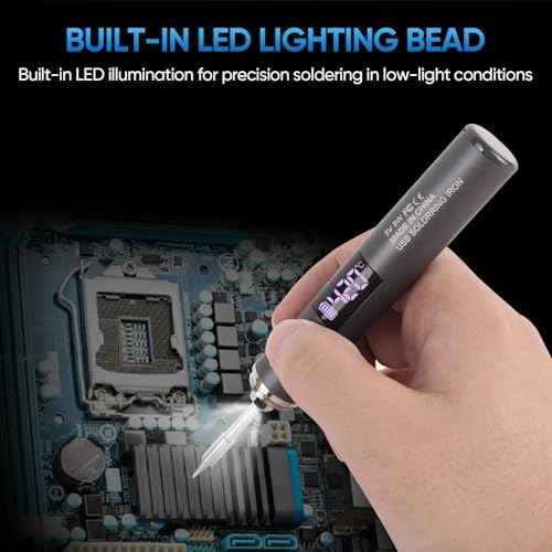 Cordless Soldering Iron Kit, Rechargeable USB-C Soldering Pen with OLED Screen, Portable Battery Powered Solder Iron for Electronics Repair, Includes 3 Tips & Lead-Free Solder Wire