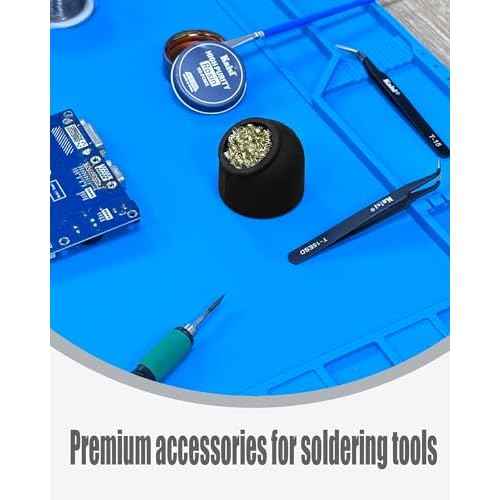 Kaisi Soldering Iron Tip Cleaner,Non-slip Silicone Holder Solder Brass Tip Cleaner Kit for Cleaning Soldering Stations,Soldering Irons Tips,With 3 solder sponge Brass Cleanr Balls (Black)