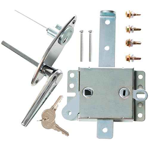 Garage Door Lock Kit, L-Handle Lock with Inside Slide Lock Latch Mechanism, Home Improvement Door Lock