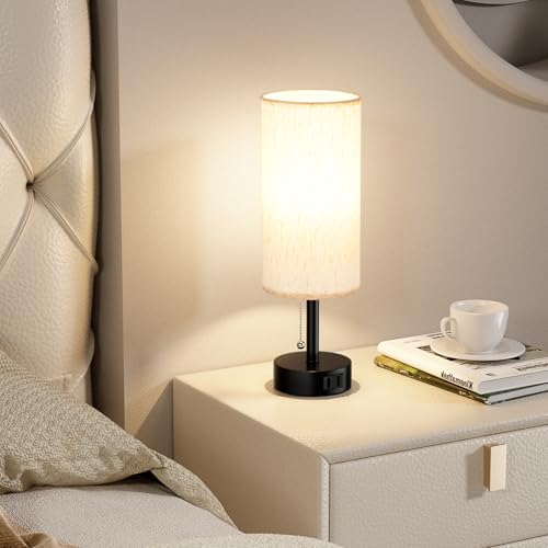Fenmzee Cream Set of 2 Small Bedside Table Lamps with 3 Color Temperatures & USB Outlets