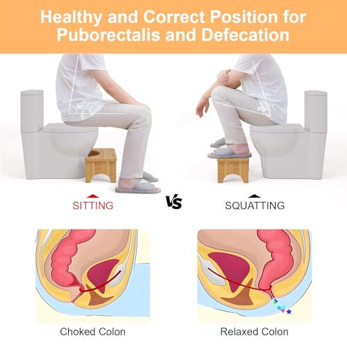 Uaniar Bamboo Toilet Stool Natural 6.7"H Wooden Squatting Potty for Adults
