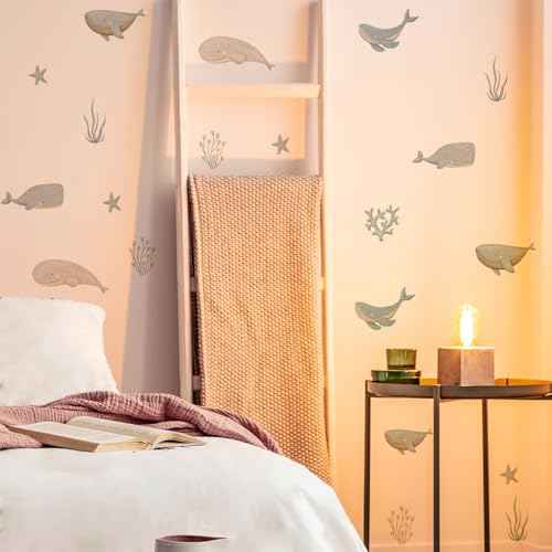 48 PCS Ocean Wall Decals Peel and Stick, Under The Sea Animal Themed Wall Stickers for Kids Room, Whales