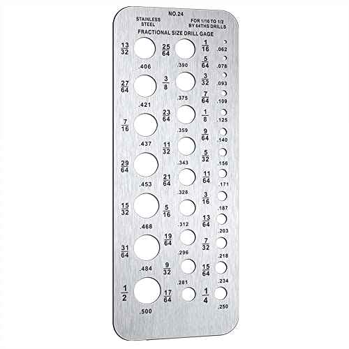 Weewooday Stainless Steel Drill Gauges for 1/16 Inch to 1/2 Inch Size Bits, 17/64-1/2 0.062-0.250 Bolt and Wire Diameter Index Gauge, 29-Hole Use for Accurate Measurement Equivalents(Silver)