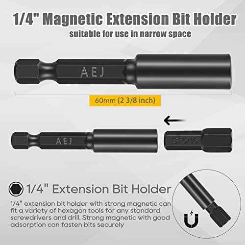 AEJ 49-Pack Screwdriver Bit Set, Hex Head Drill Bit Set, Torx Square Slotted Phillips Bit Set with 1/4" Bit Holder, 1/4 Hex Shank, S2 Steel, 1"Long