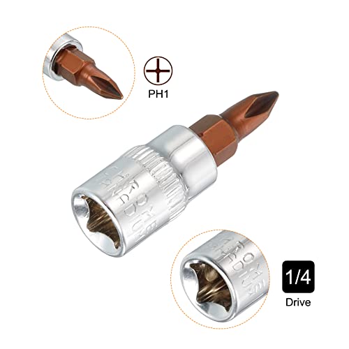 uxcell 1/4" Drive x PH1 & PH2 Phillips Bit Socket Set of 4 Pcs, S2 Steel Bits, CR-V Sockets 1.5" Length (For Hand Use Only)