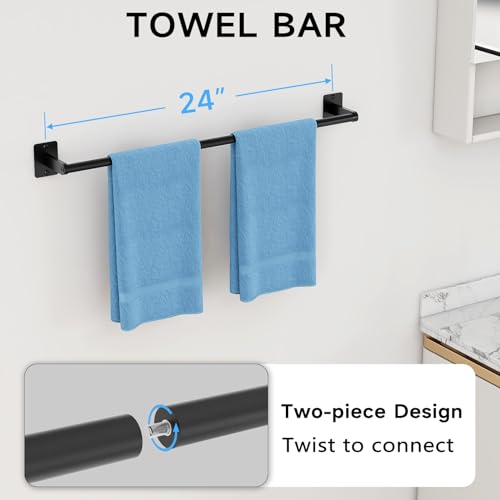 Black 24 Inch 4-Piece Bathroom Accessories Set - Towel Bar, Ring, Holder & Hook