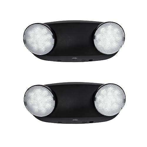 TANLUX LED Emergency Lights with Battery Backup, Two Head Adjustable Commercial Emergency Lights, UL Listed, AC 120/277V, Hardwired Emergency Exit Light Fixtures for Business - 2 Pack(Black)
