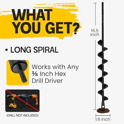 Sproot Garden Auger Drill Bit for Planting 1.6x16.5 Inch - Umbrellas and Fences Auger Post Hole Digger for Gardening and Spiral Bulb Planter Tool ? 3/8 Inch Hex Drive Compatible