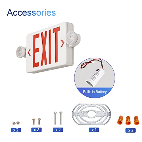 TANLUX LED Exit Sign with Emergency Light, Battery Backup, White Housing, Red Letters, UL Listed — 1 Pack