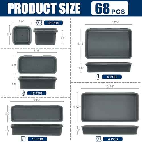 ¡¼LARGE SIZE¡½¡¼68PCS¡½Tool Box Organizer Tray Divider, ¡¼5 Size¡½Toolbox Desk Drawer Organizer, Organization and Storage Toolbox for Garage Accessories (68pcs-Grey) (68PCS 5Sizes)