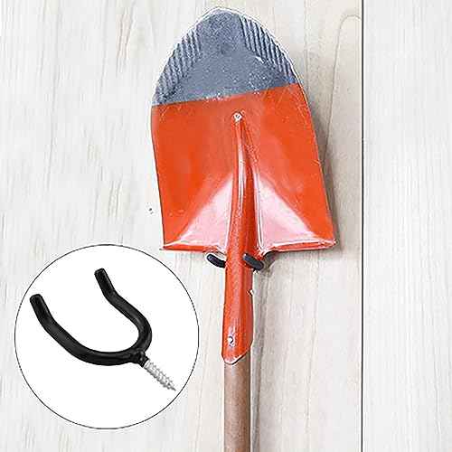 4PCS Screw In U shaped Hook Heavy Duty Wall Mounted Practical Hanging Hook for Garden Tools Shovels Rakes Rack Black
