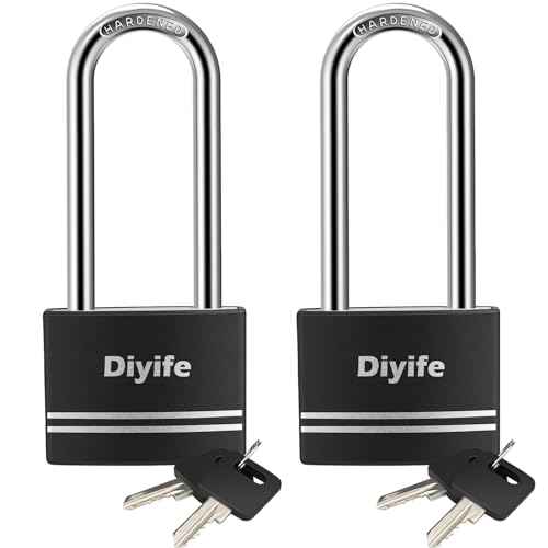 Diyife Padlock with Key, [2 Pack] [Waterproof] Lock with Key, Long Shackle Padlocks for Outdoor Anti-Rust, Small Covered Aluminum Padlock with 4 Alike Keys for Gym Locker, Fence, Shed