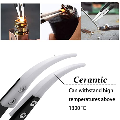 3pcs Stainless Steel Anti-Static Ceramic Solder Tweezers Non-Conductive, Highly Heat Resistant, Anti-Magnetic Straight Curved Tips Precision Tweezers for Electronic Soldering Tool