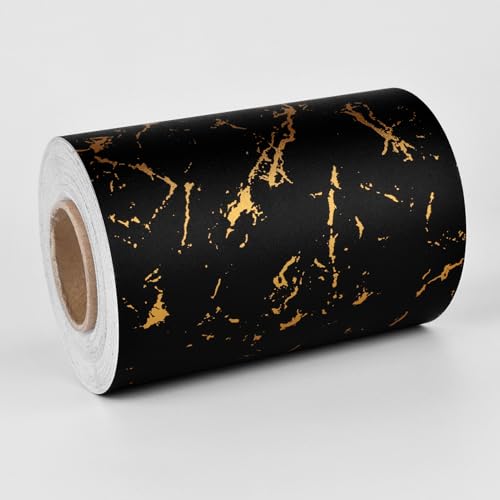 Wallercity Black/Gold Wallpaper Border Peel and Stick Removable Mirror Frame Border Matte Marble Wall Paper Bathroom Wallpaper Waterproof Borders for Walls Living Room Bedroom Restrooms 3.94x197 in