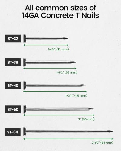 Meite 14 Gauge Concrete T Nails 1-1/2 Inch Length, 400PCS Heavy Duty Steel