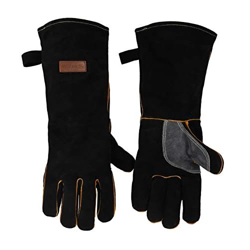 Upgrade KIM YUAN Extreme Heat & Fire Resistant Gloves Leather with Kevlar Stitching,Mitts Perfect for Fireplace, Stove, Oven, Grill, Welding, BBQ, Mig, Pot Holder, Animal Handling 16in up to 932 ¡ÆF