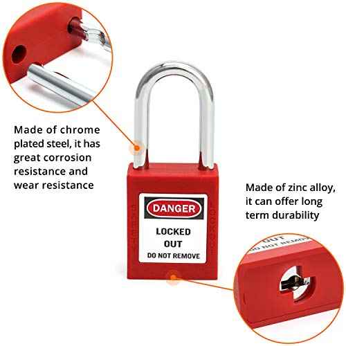 QWORK Red Lockout Tagout Safety Padlock, 2 Padlocks with 4 Keys