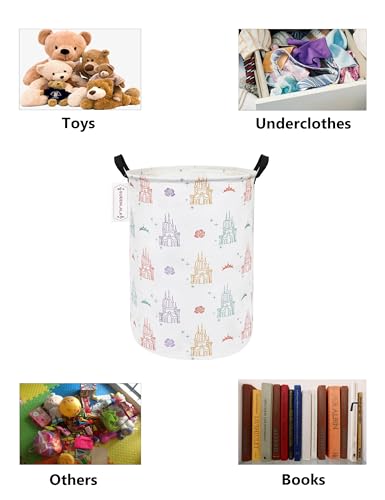 QUEENLALA Round Foldable Waterproof Laundry Basket - Rose Castle Pattern, 15.7x19.7 in