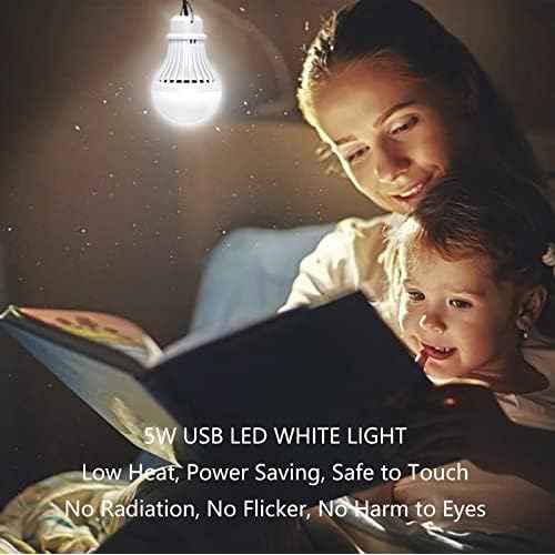 USB LED Light Bulb Camping Latern Outdoor Light with Simple Switch, Portable LED Bulb 5V 5W for Garage Warehouse Car Truck Fishing Boat Outdoor Emergency Light White Lamp 2.5m/8.2ft¡¦