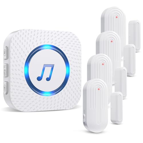 Sanjie Wireless Door Chime Kit with 4 Sensors & 1 Receiver, 800ft Range, 55 Ringtones, Adjustable Volume