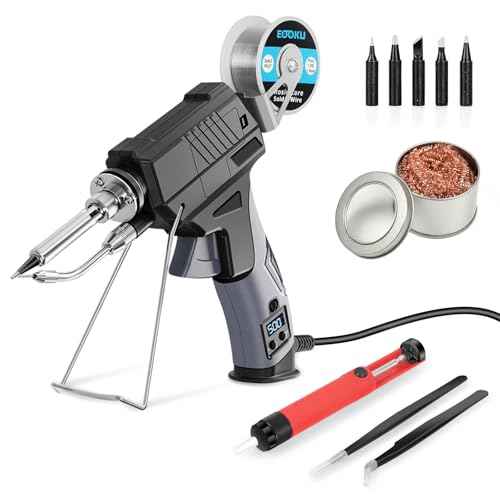 Soldering Iron gun Kit,60W Auto Feed Soldering Kit with Adjustable Temperature LCD Display,Wire,Tip Cleaner,5 Tips,Pump,Tweezers for Electronic PCB Repair,DIY